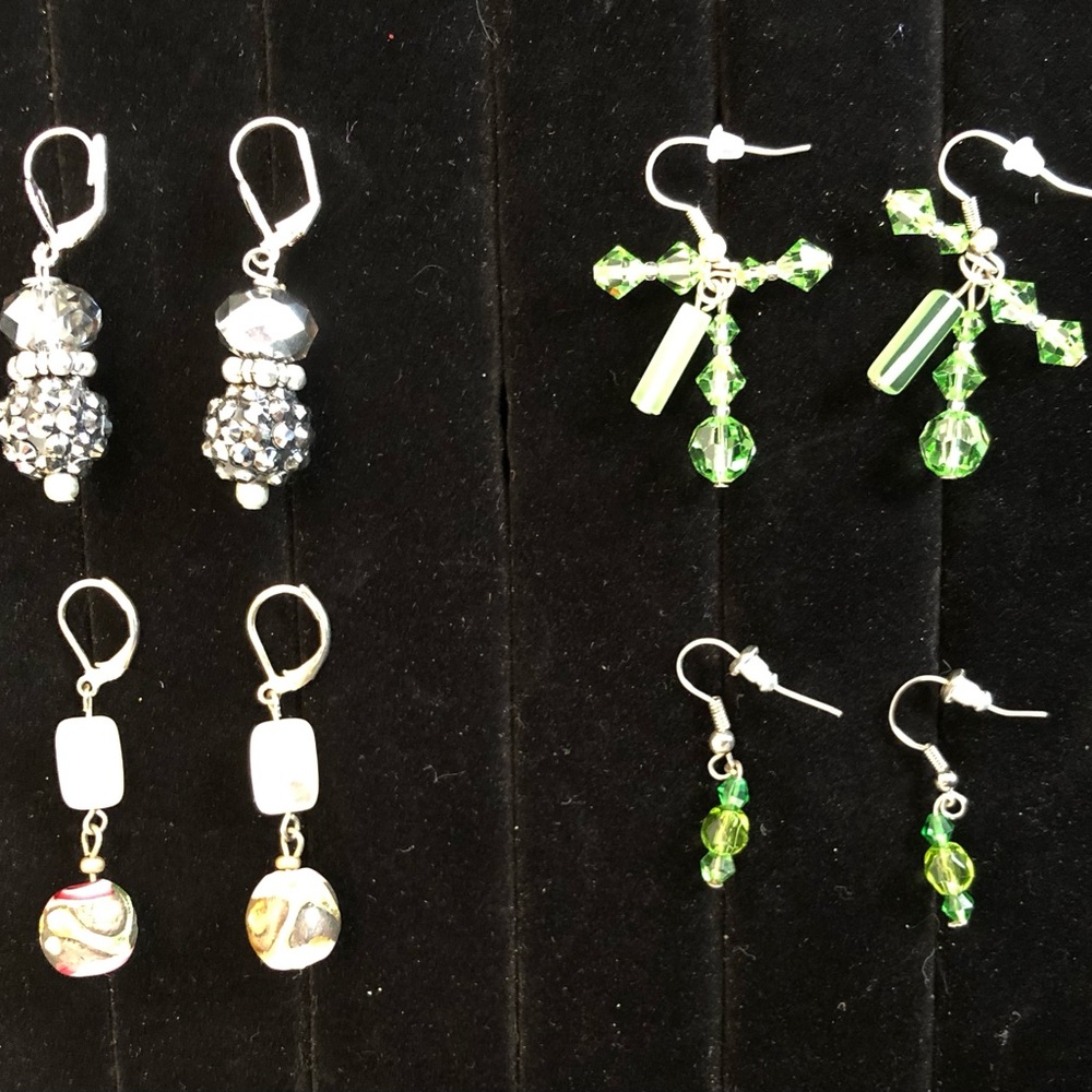 Delightful Earring Lot- Green beads, silver, charcoal, colorful swirl fishhook